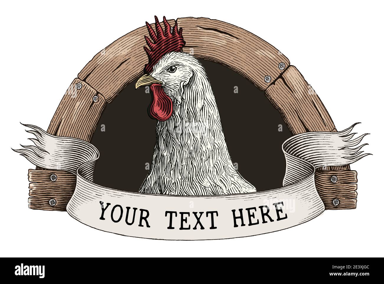 Chicken Farm logo disegnare a mano vintage incisione stile clip art isolato su sfondo bianco Illustrazione Vettoriale