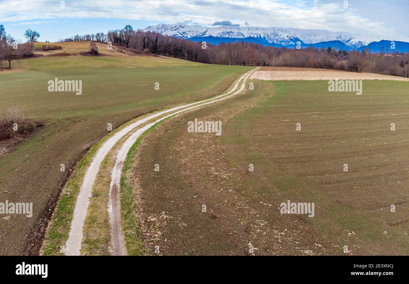Geometrie dall'alto. Campi in inverno Foto Stock