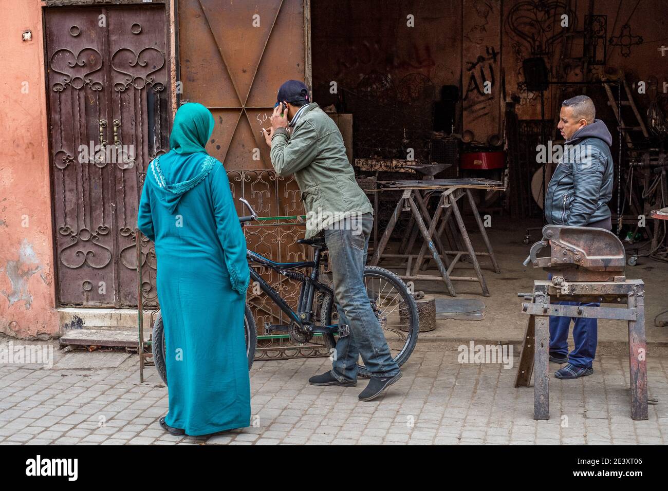 Souk di Marrakech e piazza Jemaa el-Fnaa e mercato nel quartiere medina di Marrakech, Foto Stock