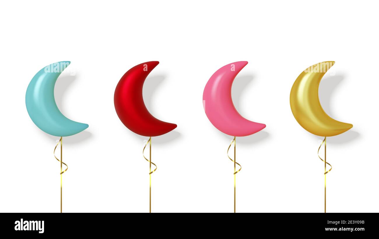 Set di palloncini colorati e realistici isolati su sfondo bianco. Vettore Illustrazione Vettoriale