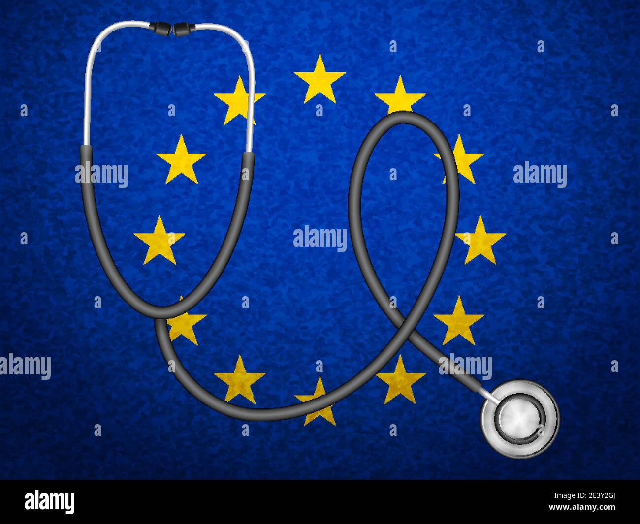 Stetoscopio sullo sfondo della bandiera dell'UE. Illustrazione vettoriale. Illustrazione Vettoriale