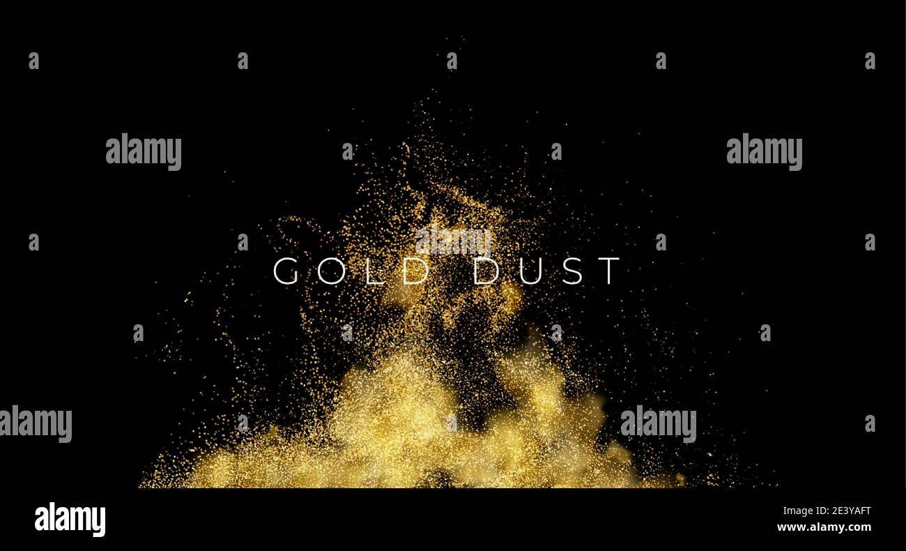 Paillettes oro glitter polvere isolato su sfondo nero. Illustrazione vettoriale Illustrazione Vettoriale