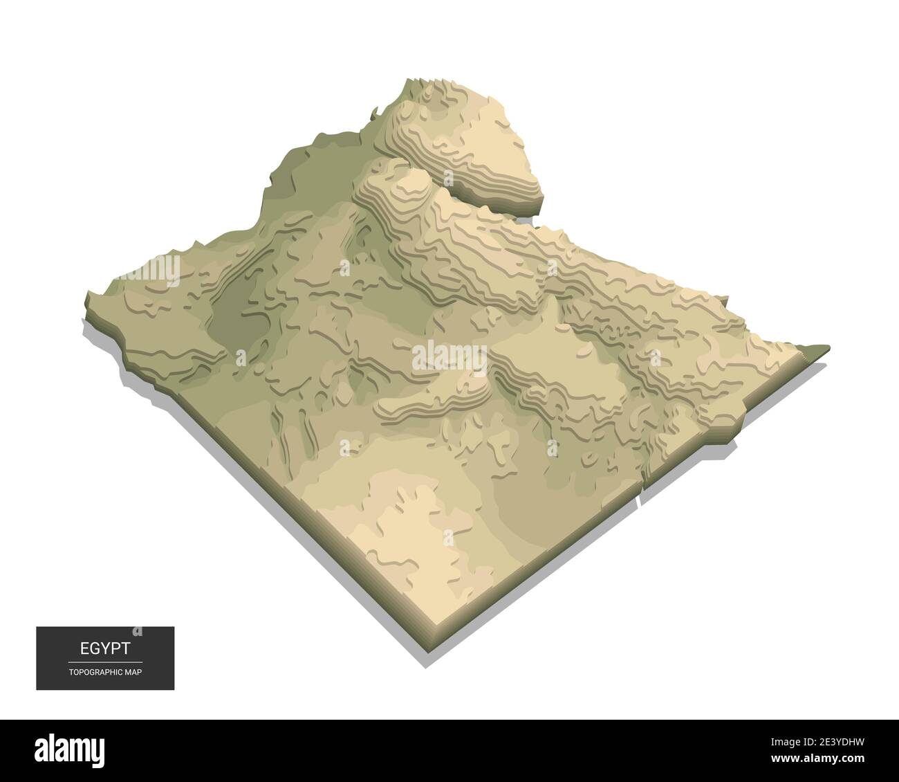 Mappa dell'Egitto - Mappa topografica digitale 3D ad alta quota. Illustrazione vettoriale 3D. Rilievo colorato, terreno accidentato. Cartografia e topologia. Illustrazione Vettoriale