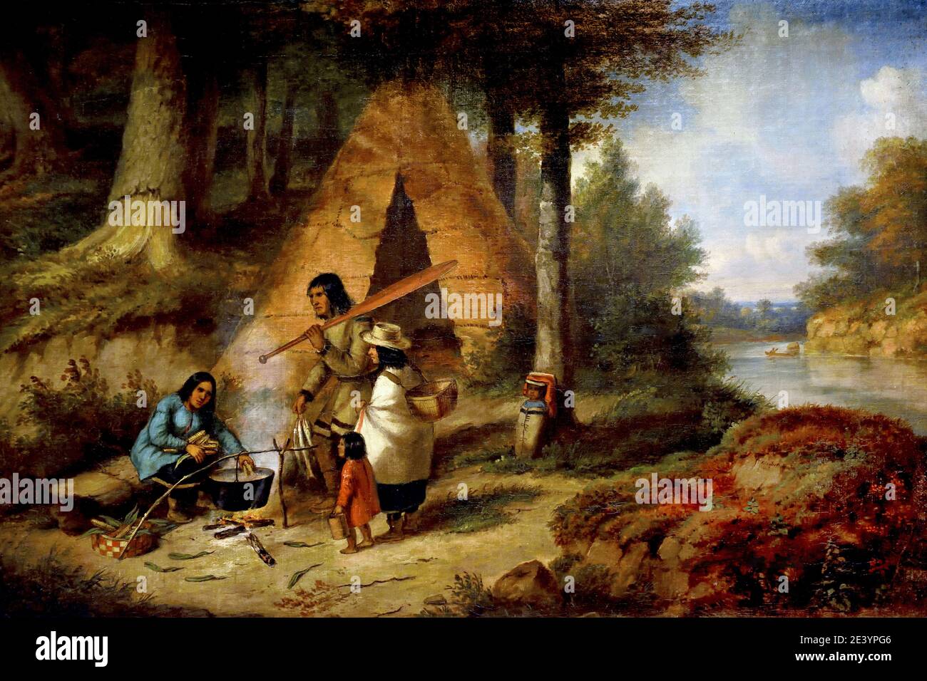 Famiglia indiana nella foresta 1851 Cornelius Krieghoff, 1815 – 1872, Paesi Bassi, Olanda, America, Stati Uniti d'America, USA, Foto Stock