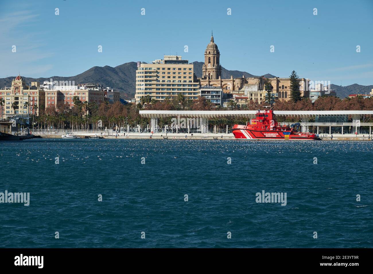 Vista di Malaga dal porto, Andalusia, Spagna. Foto Stock