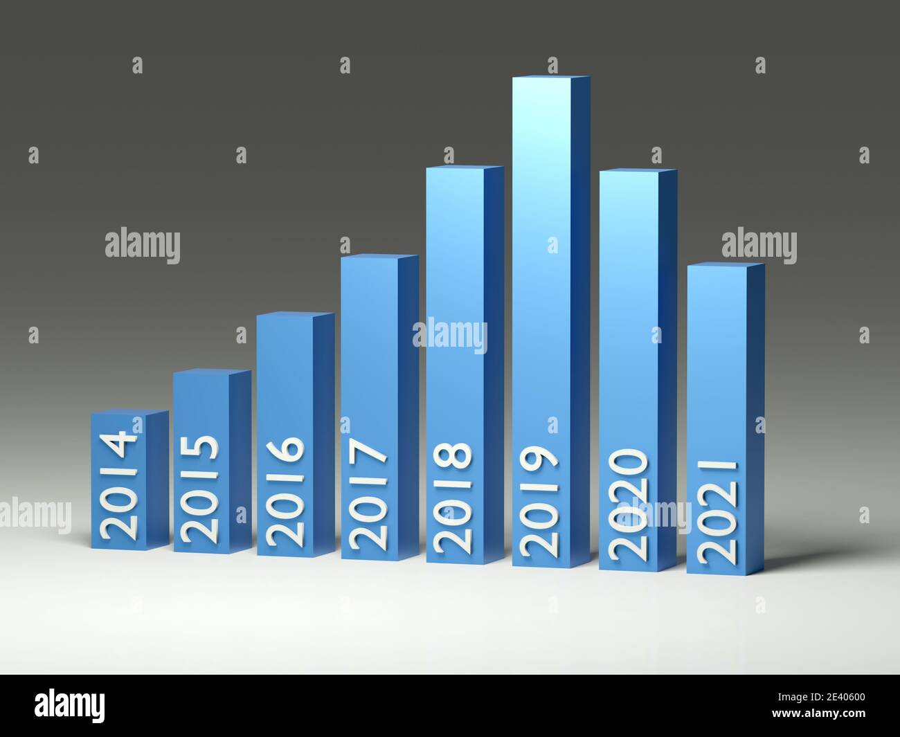 Business e il concetto di fallimento. Grafico fallimentare con recessione in 2020 anni. rendering 3d Foto Stock