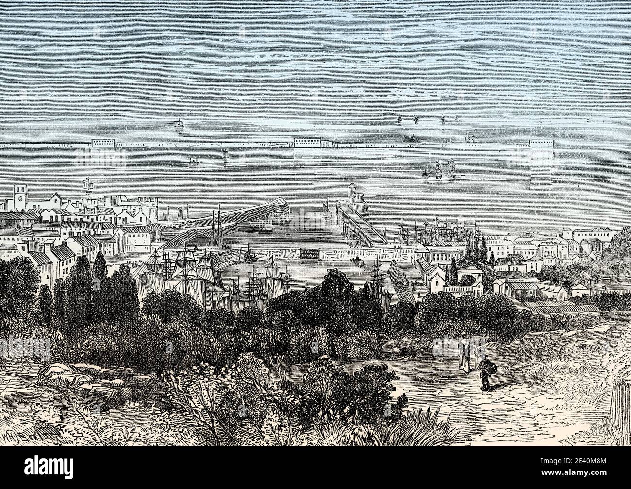Vista di Cherbourg, 18 ° secolo, dalle battaglie britanniche su terra e mare, di James Grant Foto Stock