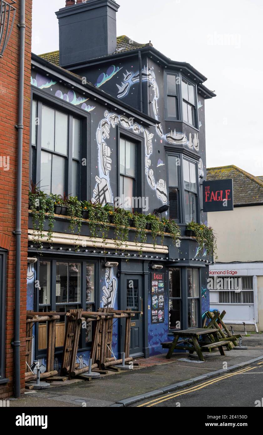 Il pub Eagle nel quartiere di North Laine di Brighton Sussex UK chiuso durante il blocco nel gennaio 2021 Foto Stock