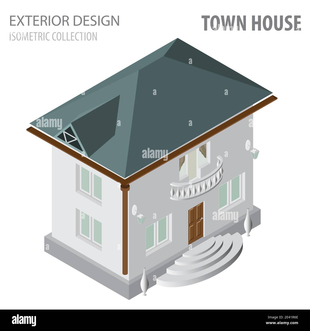 collezione di design esterno con isometria 3d. Casa, casa di città. Illustrazione vettoriale Illustrazione Vettoriale