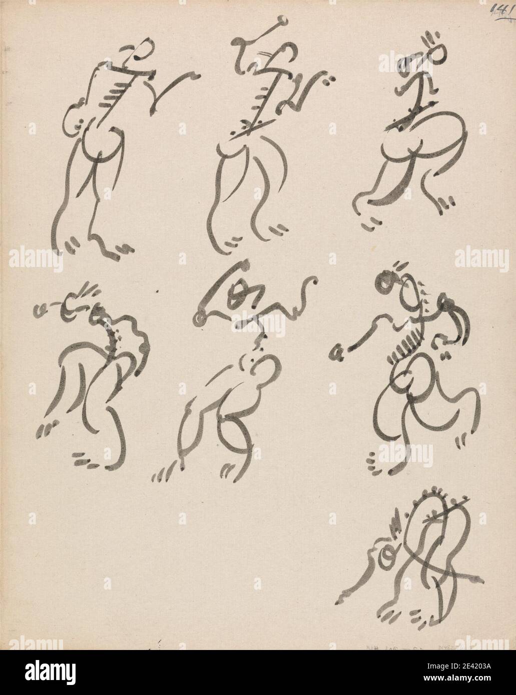 Henri Gaudier-Brzeska, 1891â–1915, francese, sette personaggi danzanti, in tre registri, tra il 1910 e il 1915. Inchiostro nero su carta a macchina, di media consistenza, leggermente testurizzata. Arte astratta , danza , studio figurativo , figure , Vorticismo Foto Stock