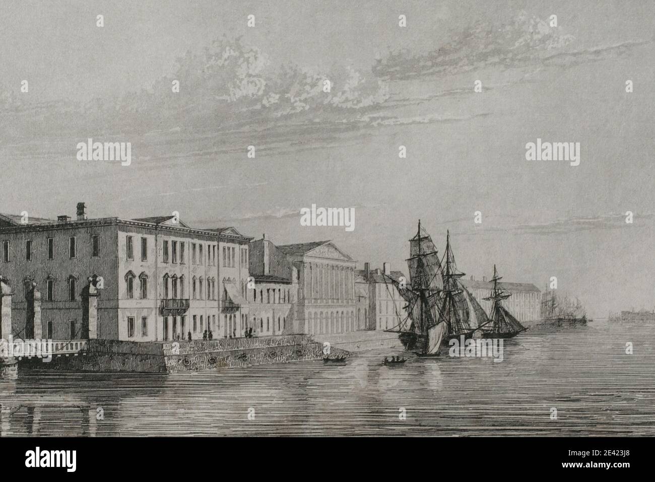 Russia, San Pietroburgo. Il bankment inglese o banchina inglese. Incisione di Lemaitre. Storia della Russia di Jean Marie Chopin (1796-1870). Panorama Universal, edizione spagnola, 1839. Foto Stock