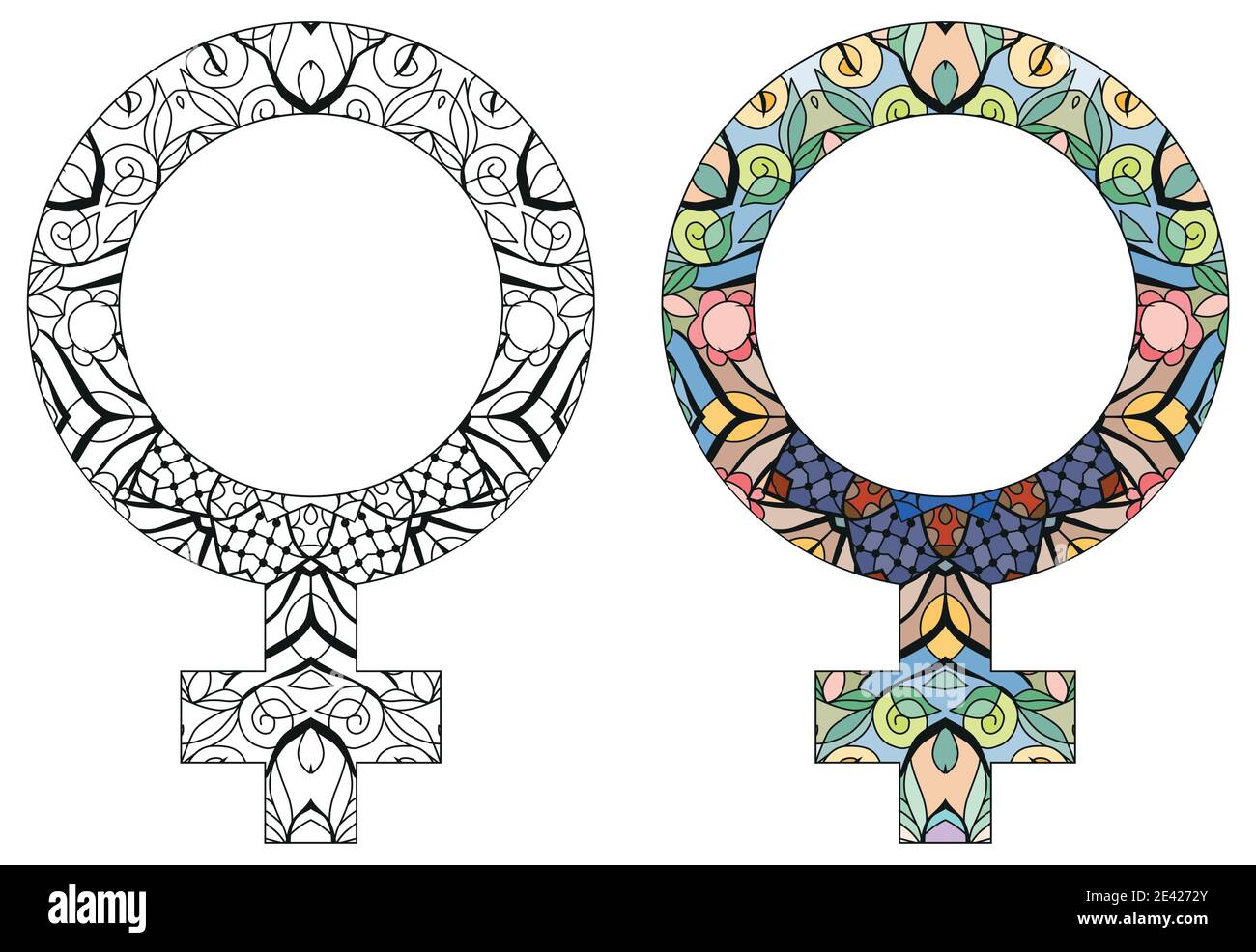 Vettore illustrazione disegnata a mano del segno di Venere. Segni di oroscopo, simboli magici, icone. Concetto astrologico per il design occulto. Set di colori e contorni Illustrazione Vettoriale