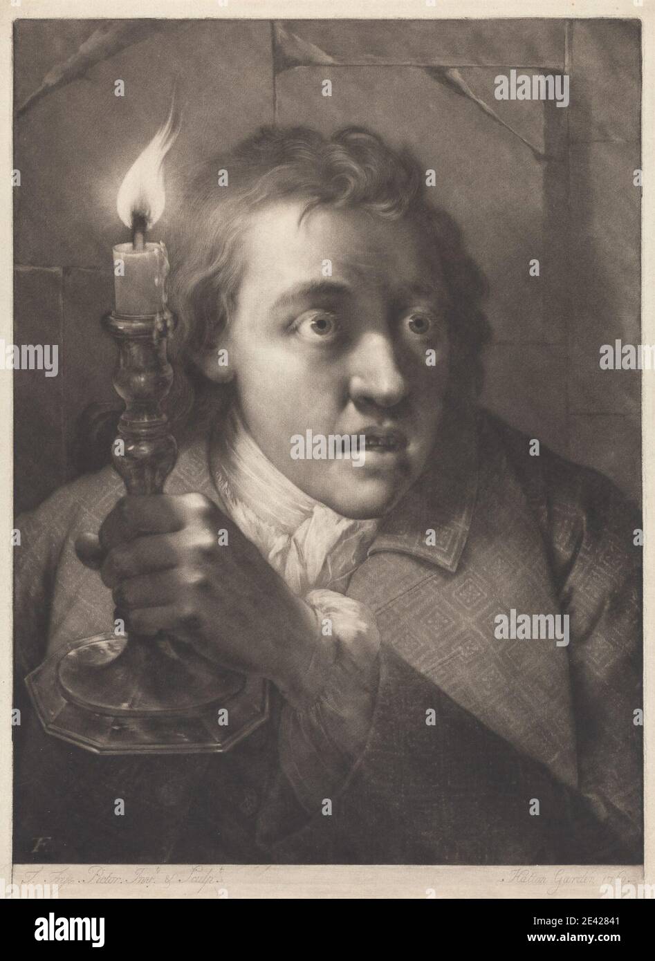 Thomas Frye, 1710â–1762, Irlandese, Man Holding a Candle, c. 1760. Mezzotinta. Foto Stock