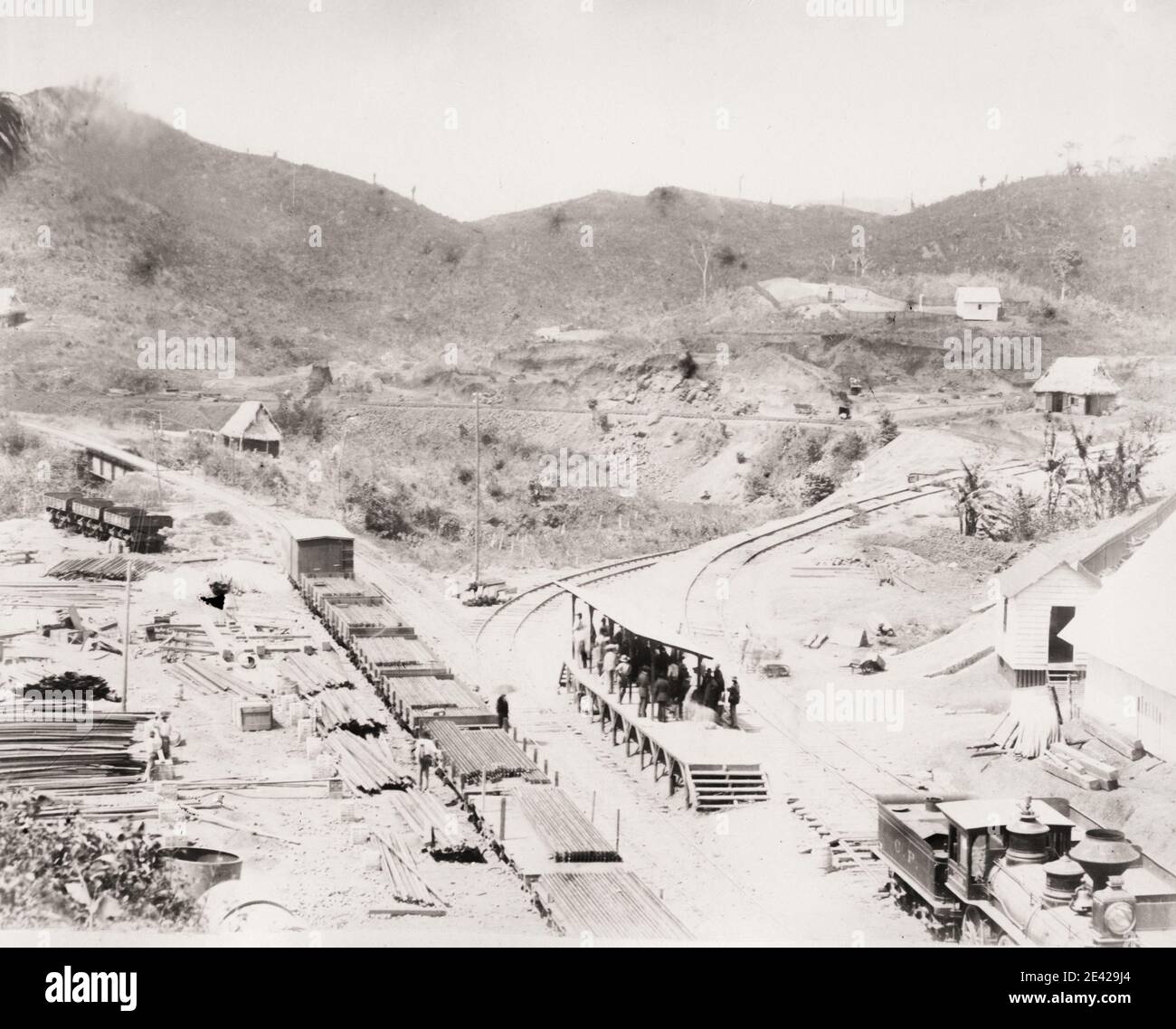 Fotografia d'epoca del XIX secolo: L'immagine si riferisce al primo tentativo guidato dai francesi di costruire il canale di Panama nel 1880 sotto la supervisione di Ferdinand de Lesseps. Foto Stock