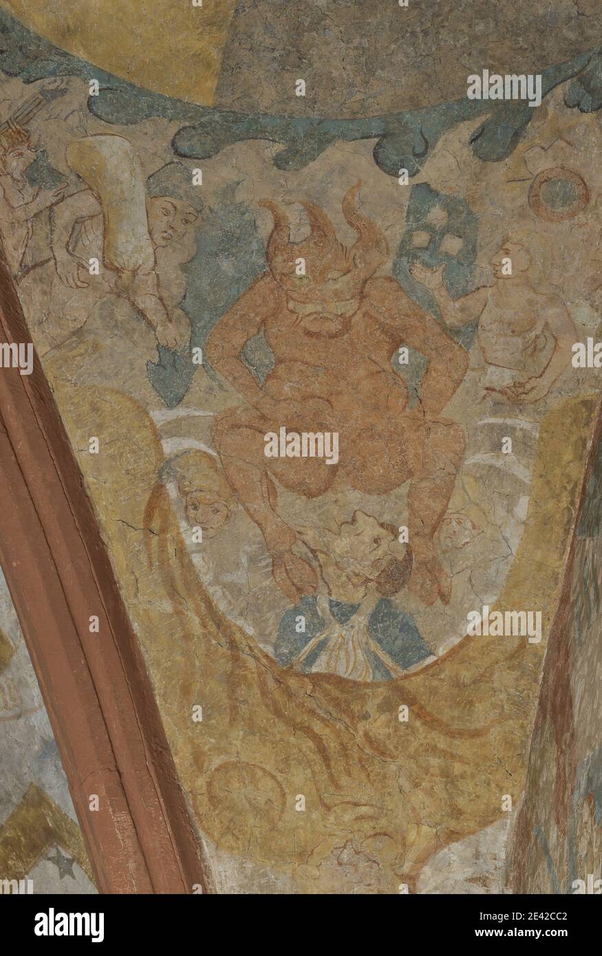 Evangelische Martinskirche, Chorfresko: Hˆllenfahrt Foto Stock