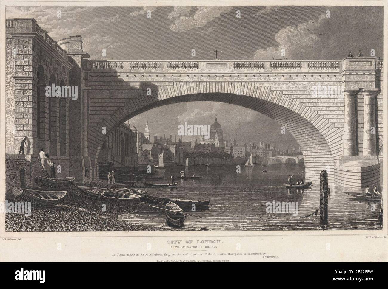 Stampa realizzata da William Tombleson, ca.1795â–1835, British, City of London, Arch of Waterloo Bridge. Incisione. Foto Stock