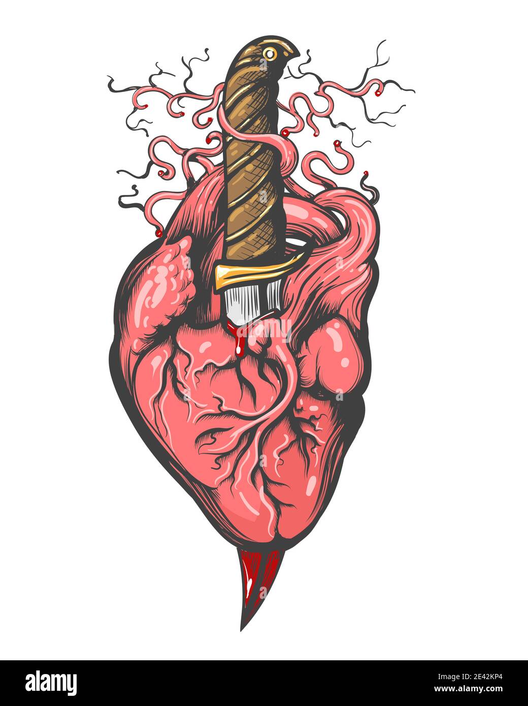 Tatuaggio di cuore trafitto da Dagger. Illustrazione vettoriale. Illustrazione Vettoriale