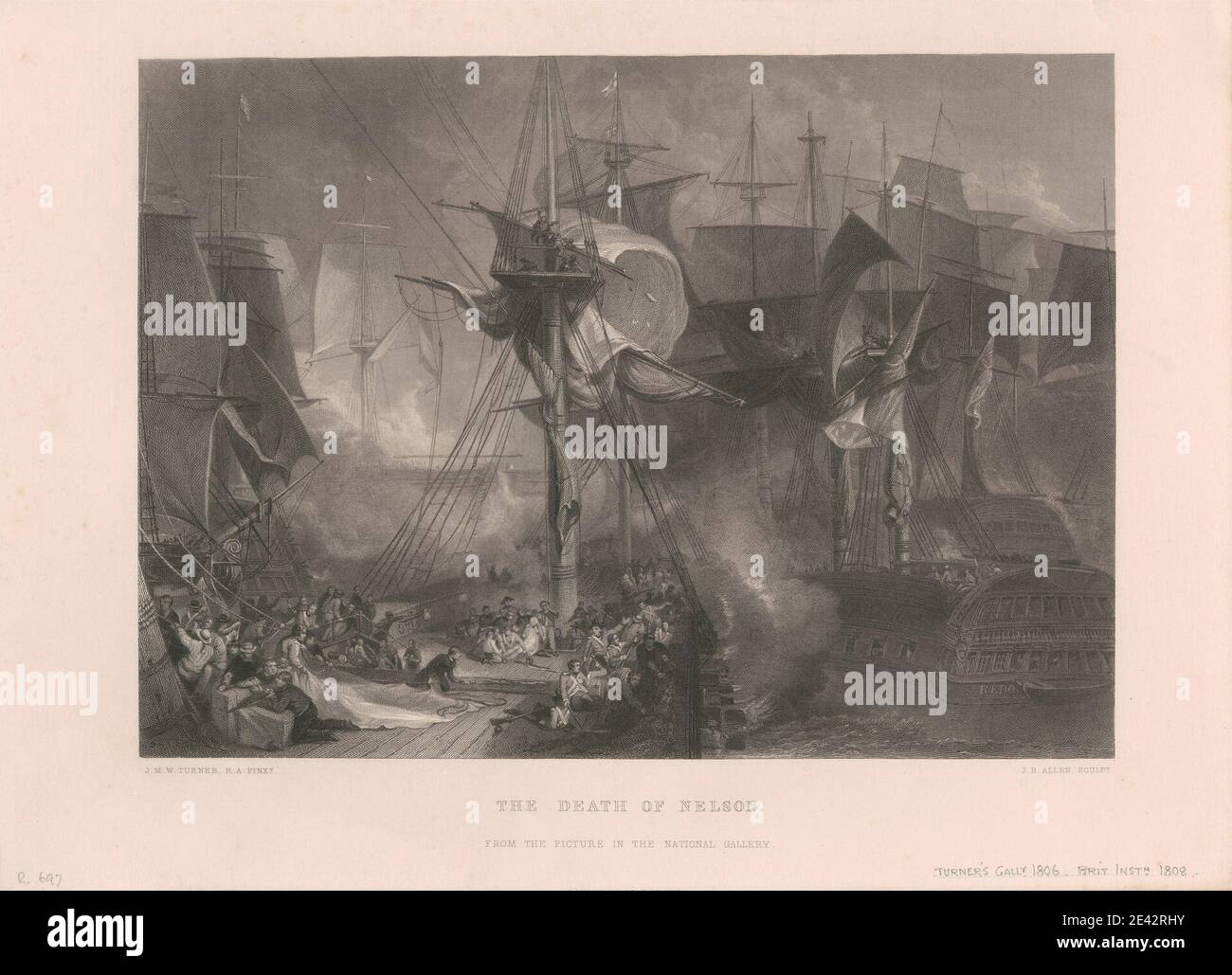 Stampa di James Baylis Allen, 1803â–1876, inglese, la morte di Nelson, tra il 1859 e il 1879. Incisione in acciaio. Soggetto storico , arte marina Nelson, Horatio, Visconte Nelson (1758â–1805), ufficiale navale Foto Stock