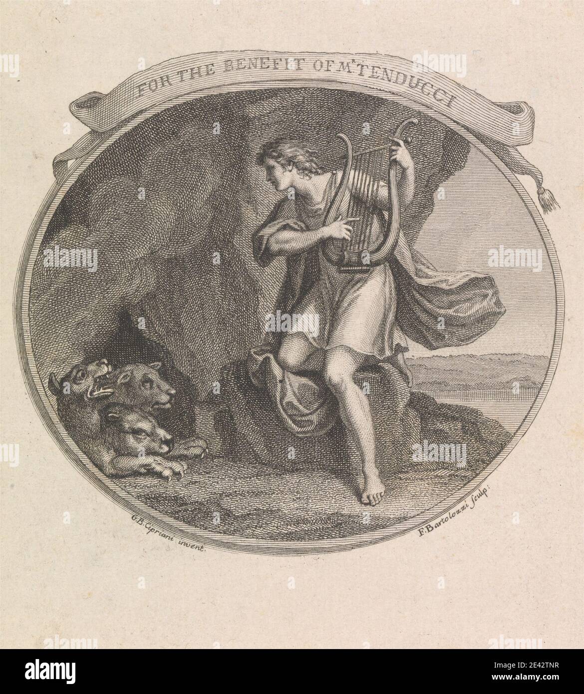 Francesco Bartolozzi RA, 1728â–1815, italiano, attivo in Gran Bretagna (1764â–99), biglietto a beneficio del Sig. Tenducci. Incisione di linea. Foto Stock