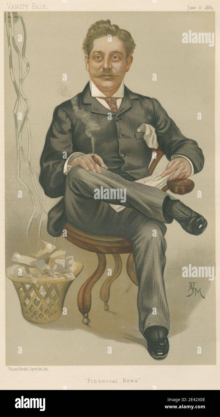 A. J. Marks, Active 1885, Vanity Fair: Newspapermen; 'Financial News', Harry Marks, 8 giugno 1889, 1889. Cromolitografia. Foto Stock
