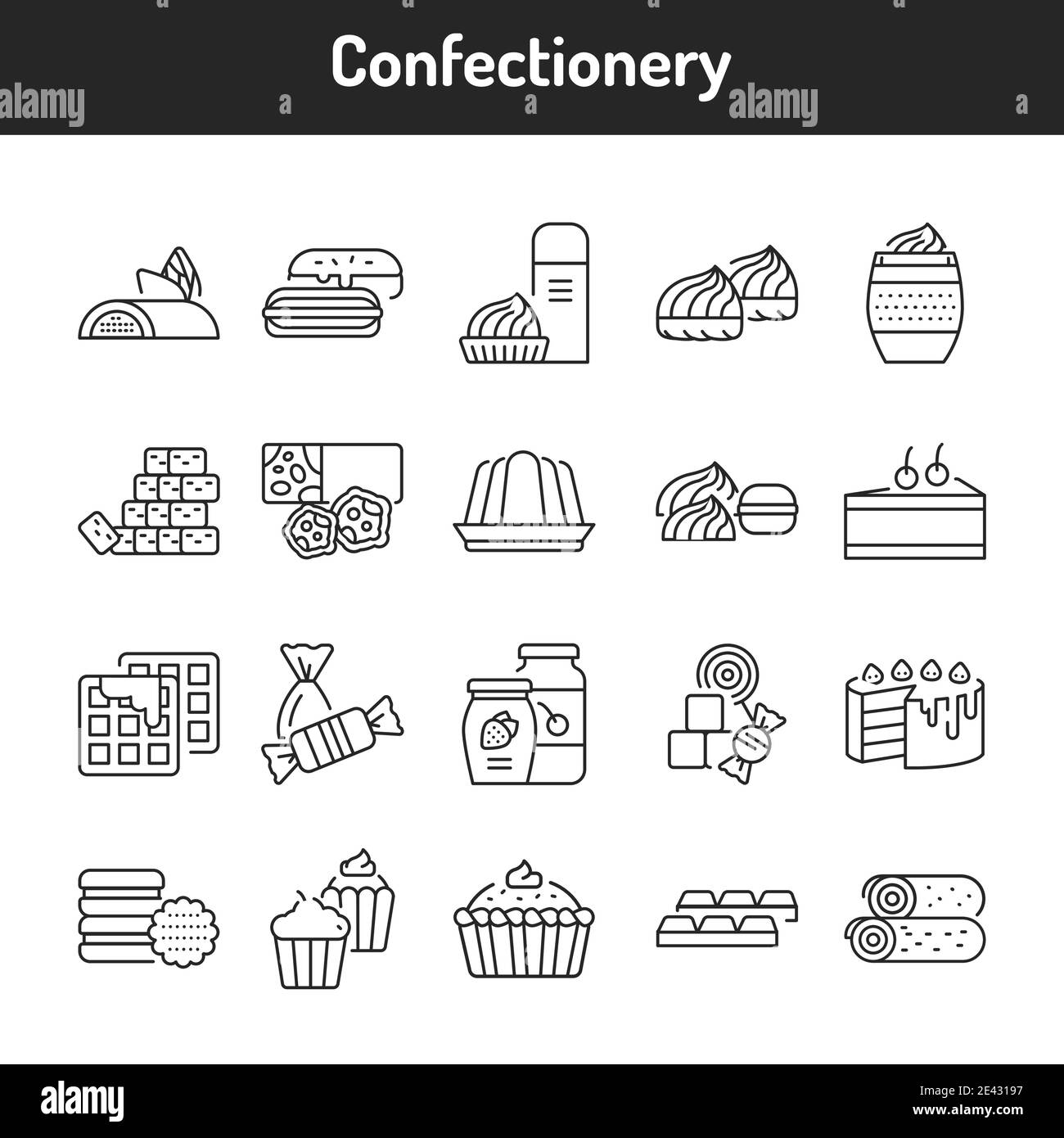 Set di icone di linee di colori per pasticceria. Pittogrammi per pagina Web, app mobile, promo. Illustrazione Vettoriale