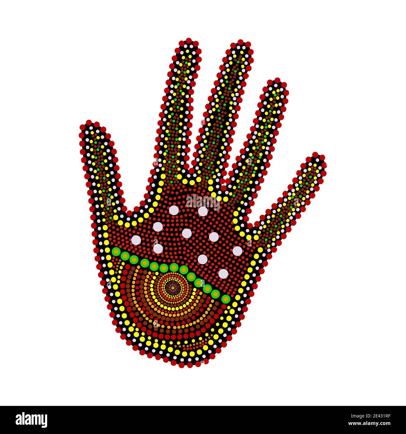 Isolato a mano su sfondo bianco. Australia aborigeno braccio dot pittura. Palma in stile tribale aborigeno. Stile etnico decorativo. Illustrazione vettoriale Illustrazione Vettoriale