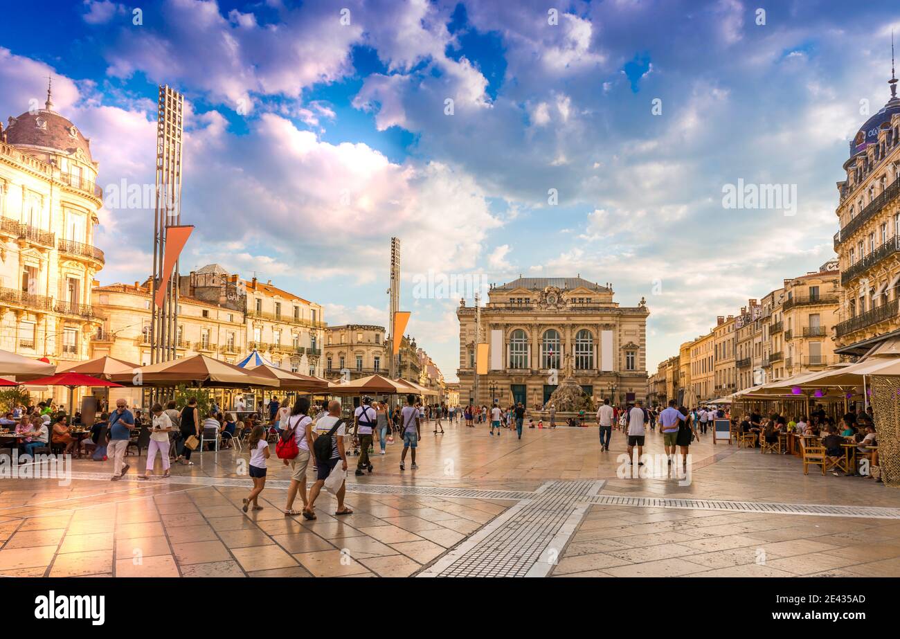 Teatro della Place de la Comédie, la piazza più importante di Montpellier, Francia Foto Stock