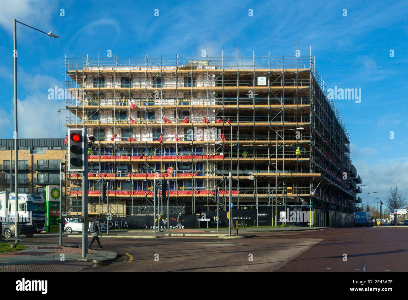 Nuovi lavori di costruzione, riqualificazione urbana, Victoria Point, Ashford, Kent, regno unito Foto Stock