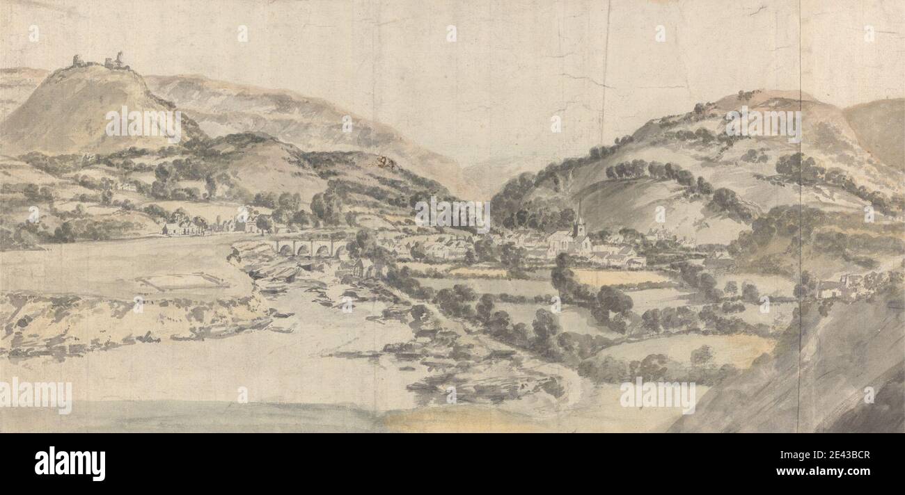 Peter Tillemans, 1684â–1734, fiammingo, attivo in Gran Bretagna (dal 1708), la vale di Llangollen, non datato. Acquerello e grafite su carta media, leggermente testurizzata, crema. Foto Stock