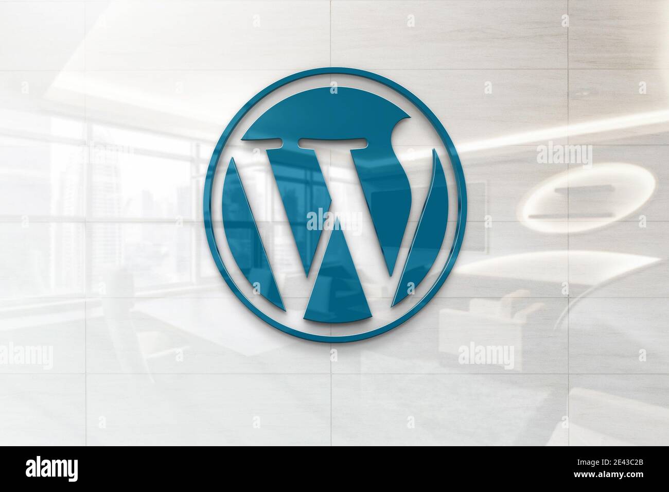 logo wordpress sulla parete di affari Foto Stock