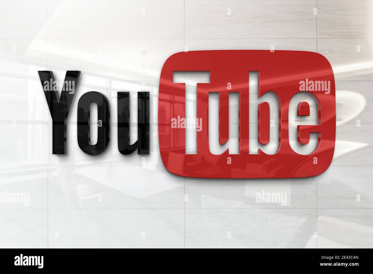 logo youtube sulla parete Foto Stock