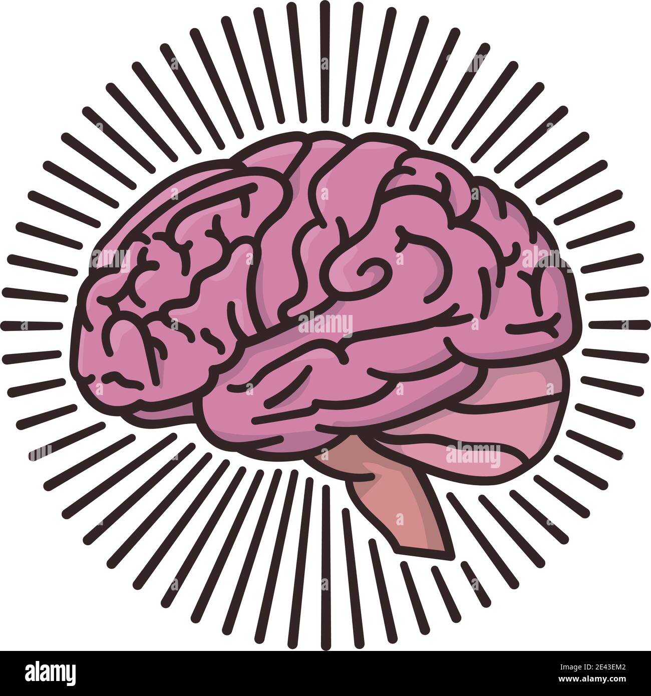 Cervello umano circondato da raggi isolato vettore illustrazione per la concussion consapevolezza giorno il 18 settembre. Simbolo di trauma pericoloso della testa. Illustrazione Vettoriale
