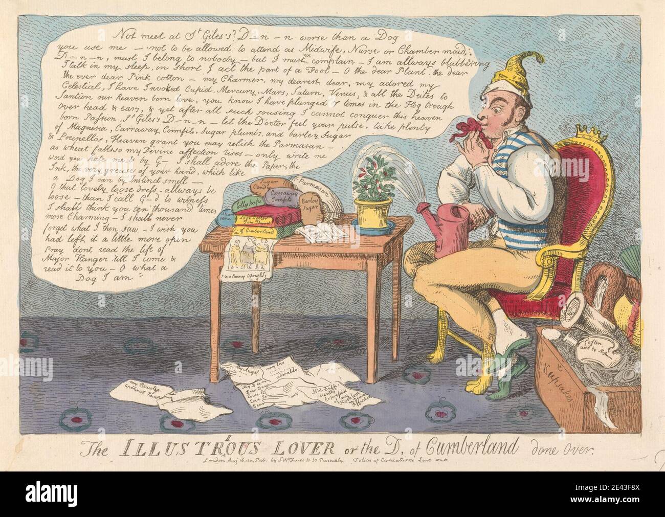 Isaac Cruikshank, 1756â–1810, British, l'amante Illustrise del D. di Cumberland fatto sopra, 1801. Acquaforte, colorata a mano. Foto Stock