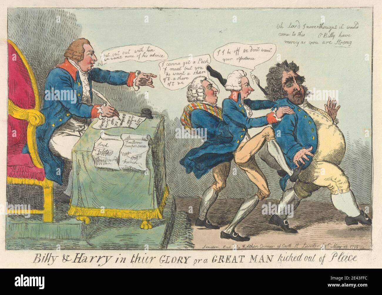 Isaac Cruikshank, 1756â–1810, British, Billy & Harry nella loro Gloria o un grande uomo cacciato fuori luogo, 1798. Acquaforte, colorata a mano. Foto Stock