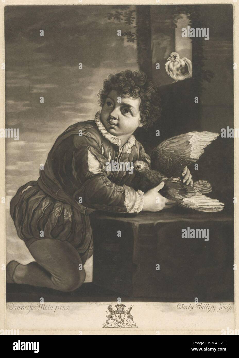 Charles Phillips, 1737â dopo il 1783, [ragazzo con uccello]. Incisione. Foto Stock