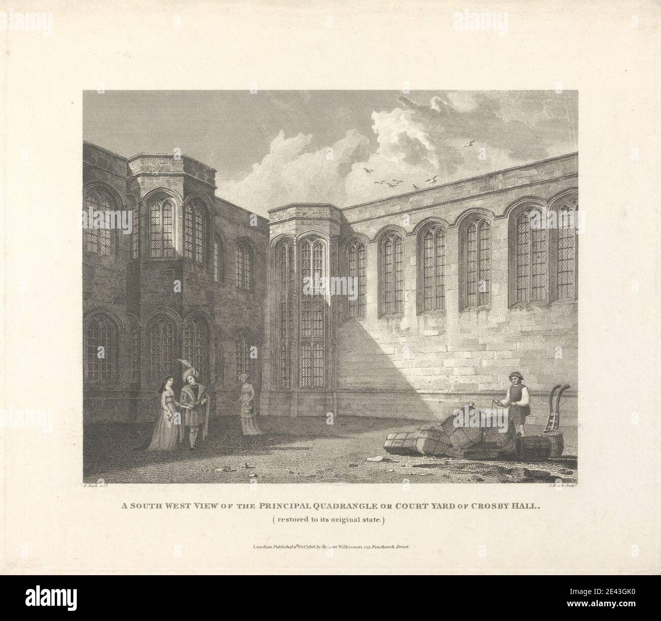 Samuel Rawle, 1771â–1860, British, A Southwest View of the Principal Quadrangle or Court Yard of Crosby Hall, 1816. Incisione. Foto Stock