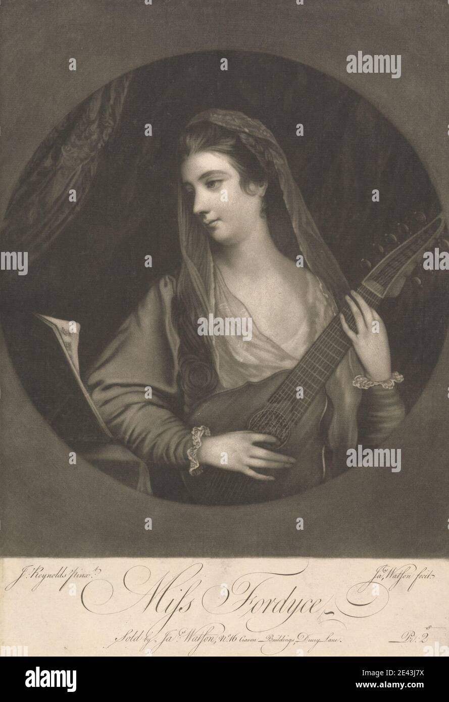 James Watson, 1740â–1790, British, Miss Fordyce. Mezzotinta. Foto Stock