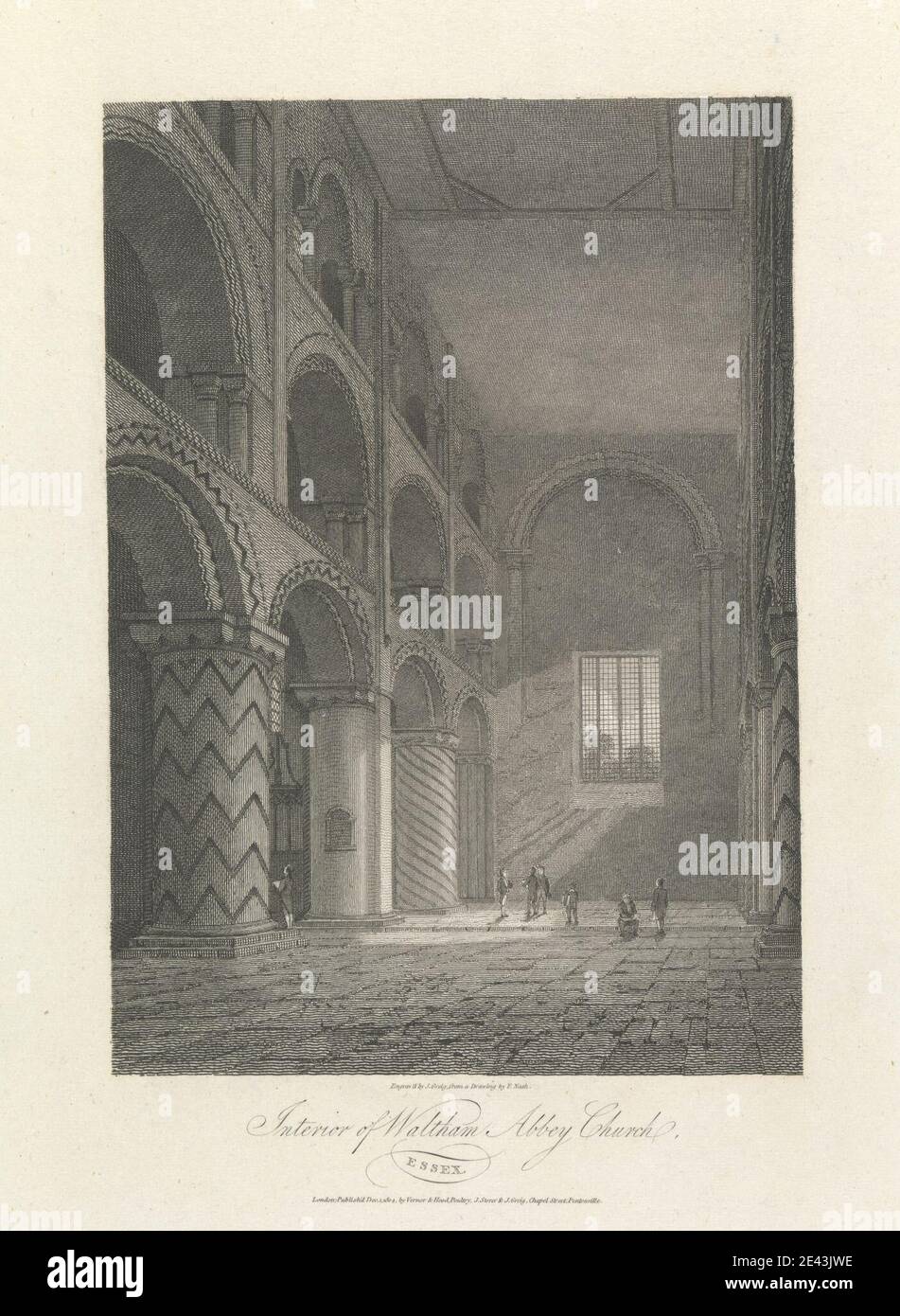 John Greig, attivo 1800â–1853, inglese, interno della chiesa abbaziale di Waltham, sobborgo esterno - Est, 1804. Incisione. Foto Stock