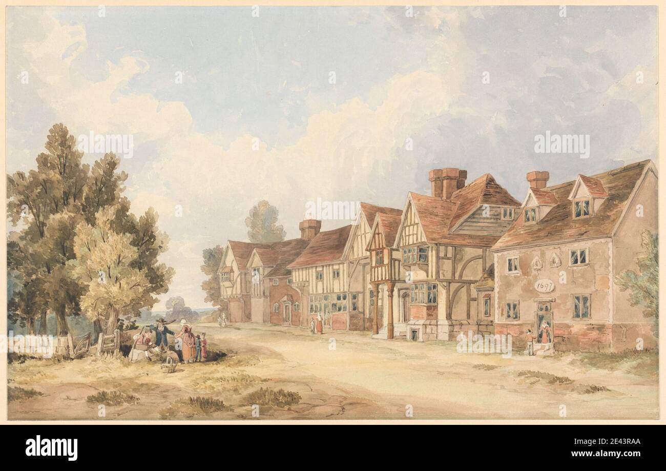 George Shepheard, ca. 1770â–1842, inglese, il villaggio di Chiddingstone, Kent, non datato. Acquerello su carta spessa, leggermente testurizzata, crema wove montata a bordo. Soggetto architettonico Foto Stock