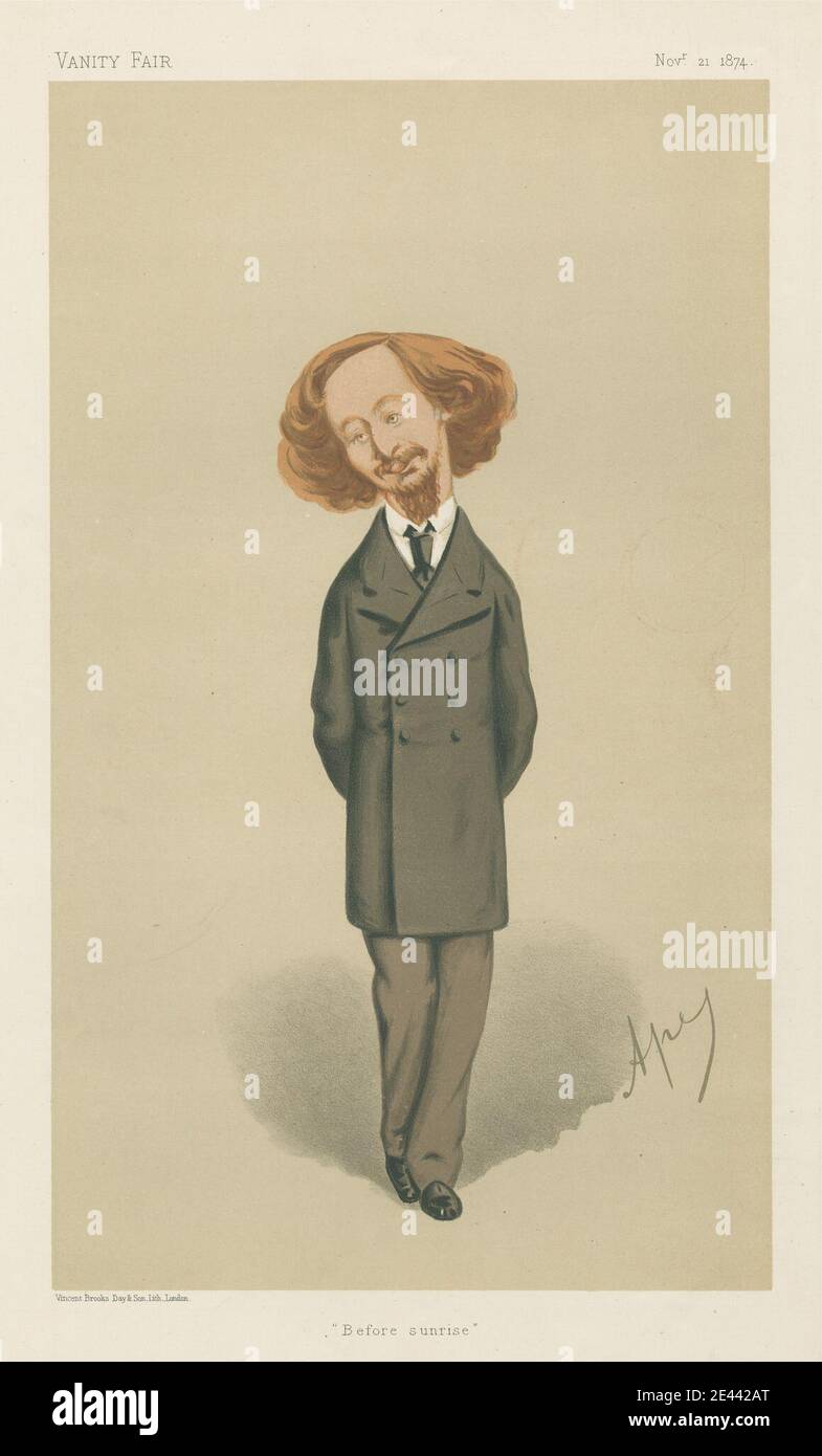 Carlo Pellegrini, 1839â–1889, Italiano, Fiera della vanità: Letteraria; 'prima dell'alba', Algernon Charles Swinburne, 21 novembre 1874, 1874. Cromolitografia. Foto Stock