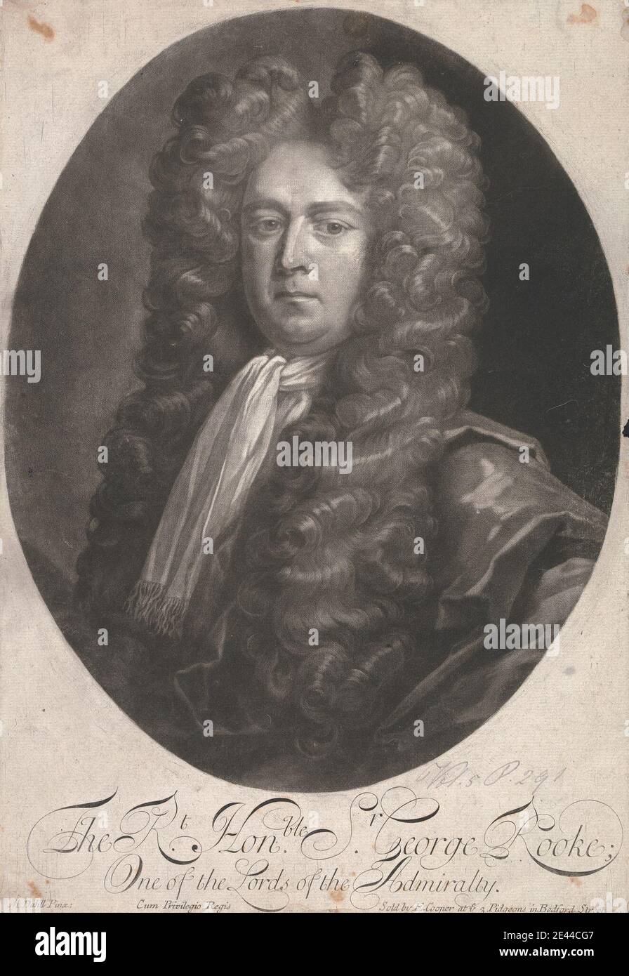 Edward Cooper, (?), attivo 1682 â - morto 1725, britannico, il destro onorevole Sir George Rooke, non ha dato vita. Mezzotinta su carta media, leggermente testurizzata, crema, carta depresso. Foto Stock