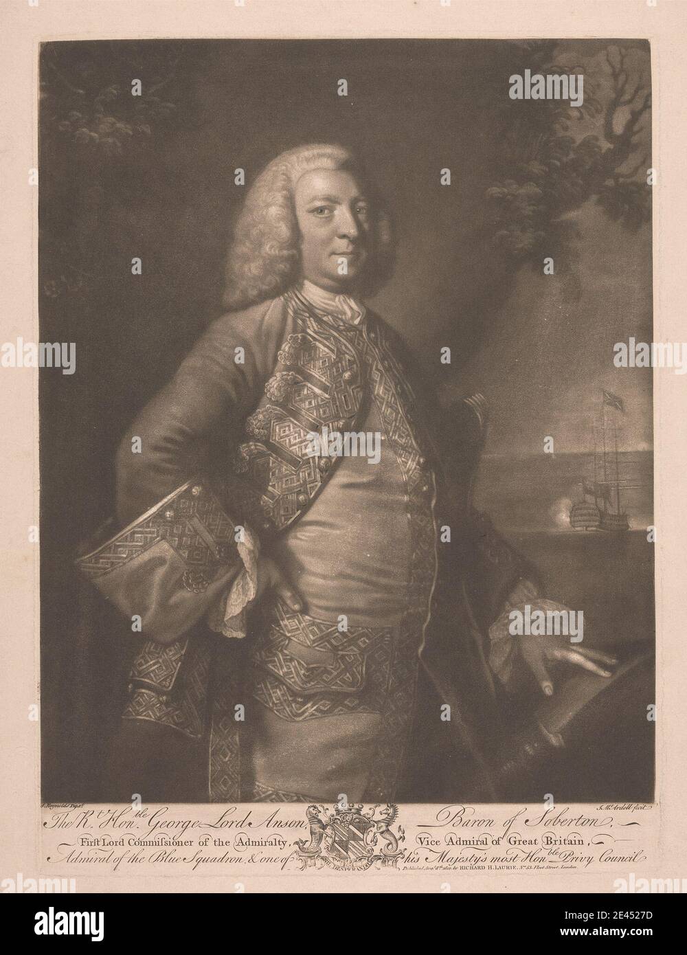 James McArdell, ca. 1729â–1765, Irlandese, il diritto onorevole George Lord Anson, 1821. Mezzotinta. Foto Stock