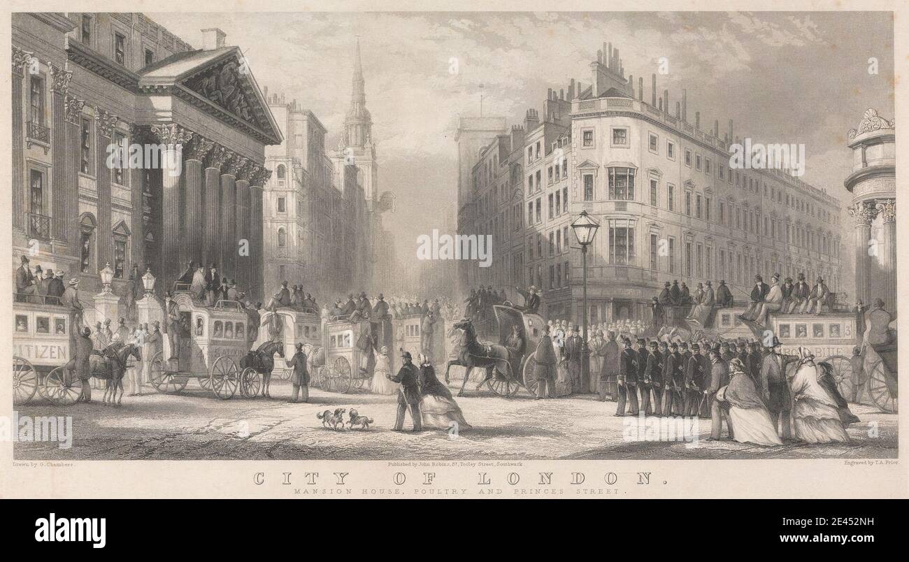 Thomas Abiel Prior, 1809â–1886, British, City of London, Mansion House, Poultry e Prince's Street. Incisione. Foto Stock