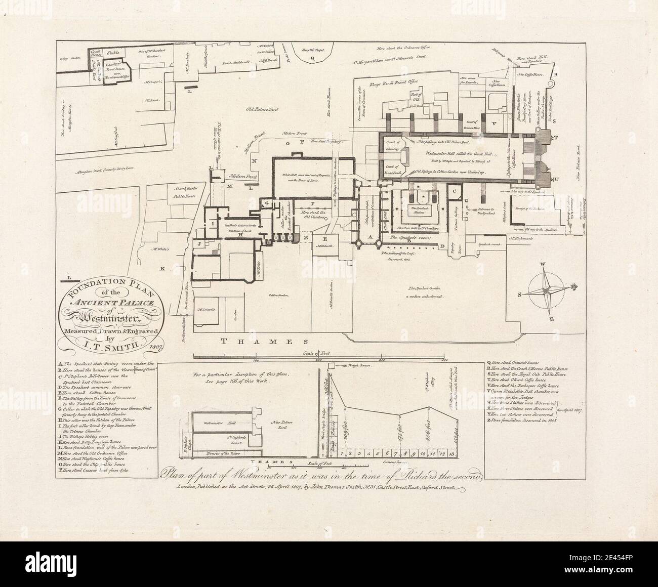 John Thomas Smith, 1766â–1833, British, Foundation Plan of the Ancient Palace of Westminster, 1807. Incisione. Foto Stock