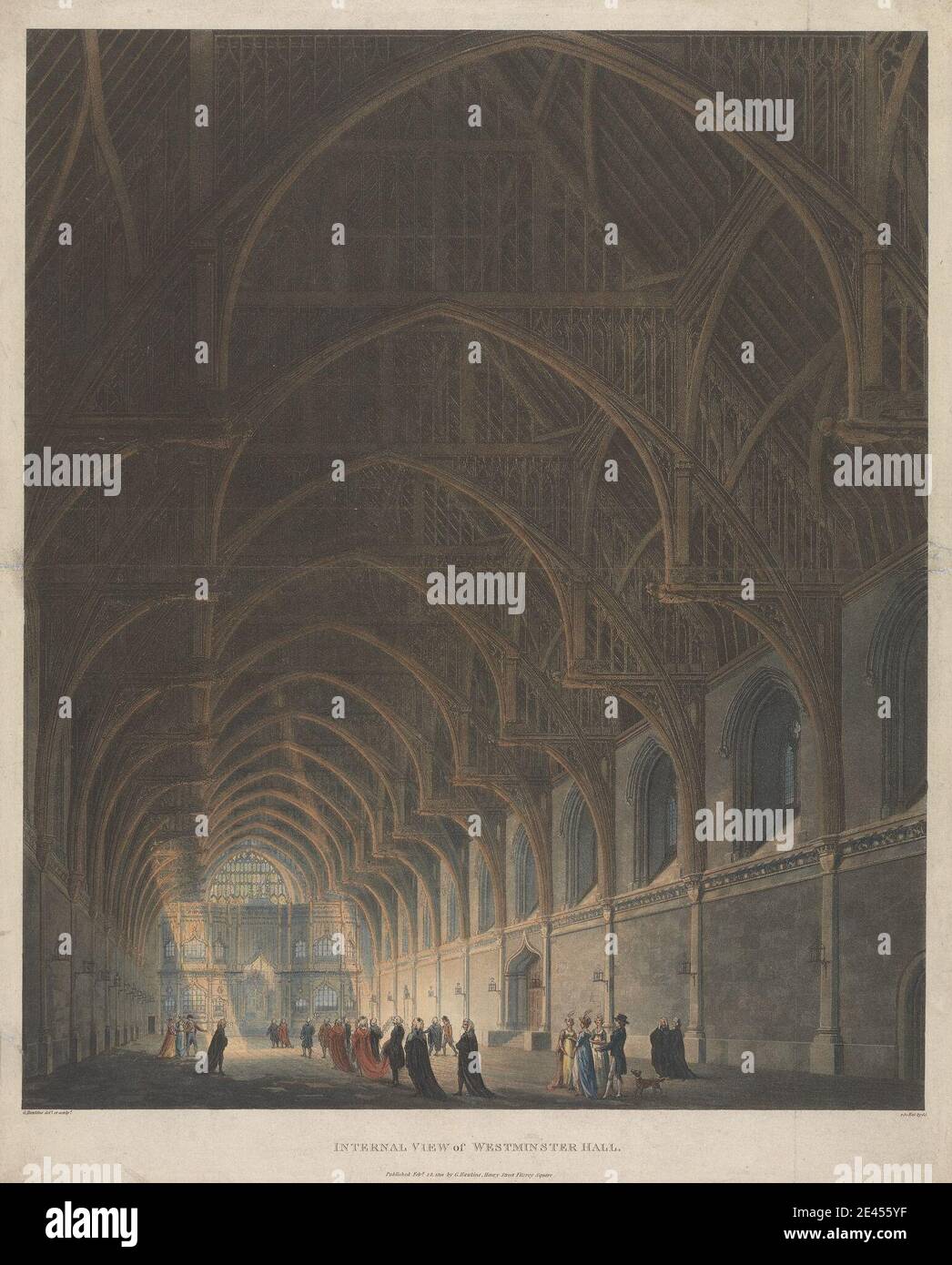 George Hawkins, 1819â–1852, British, Internal View of Westminster Hall, 1801. Acquatinto, colorato a mano. Foto Stock