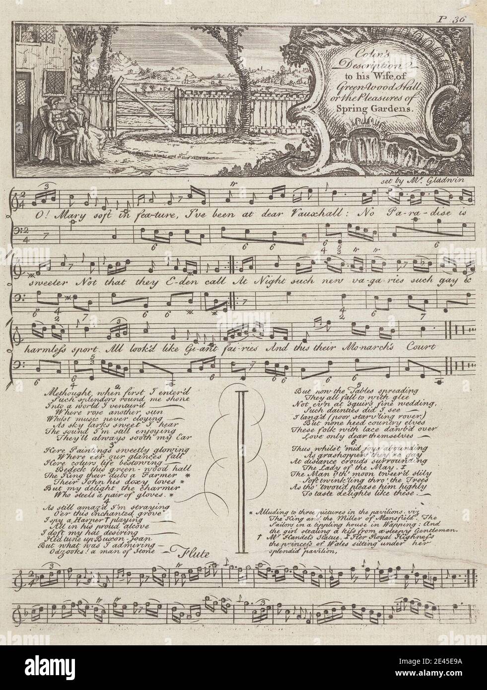 Artista sconosciuto, XVIII secolo, spartiti sui piaceri dei giardini di primavera, ondeggiato. Incisione. Foto Stock