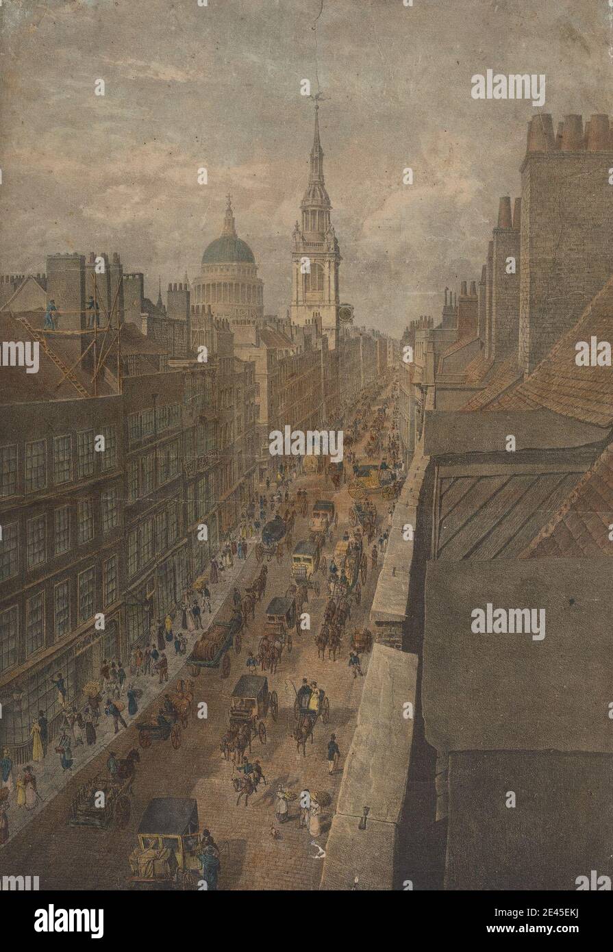 Artista sconosciuto, XIX secolo, Vista di Cheapside, non datato. Litografia colorata a mano. Foto Stock