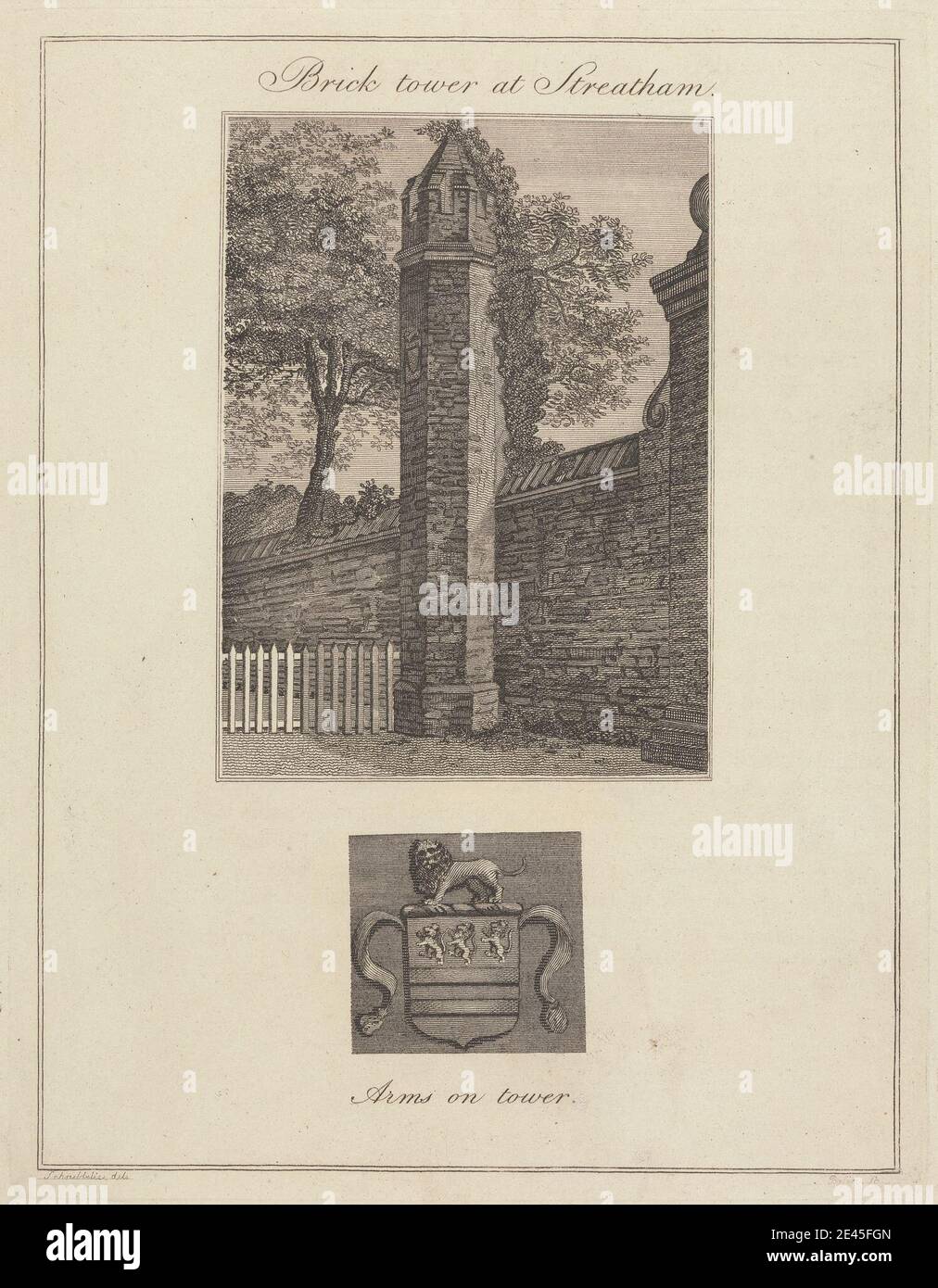 James Basire, 1769â–1822, British, Brick Tower a Streatham. Incisione. Foto Stock