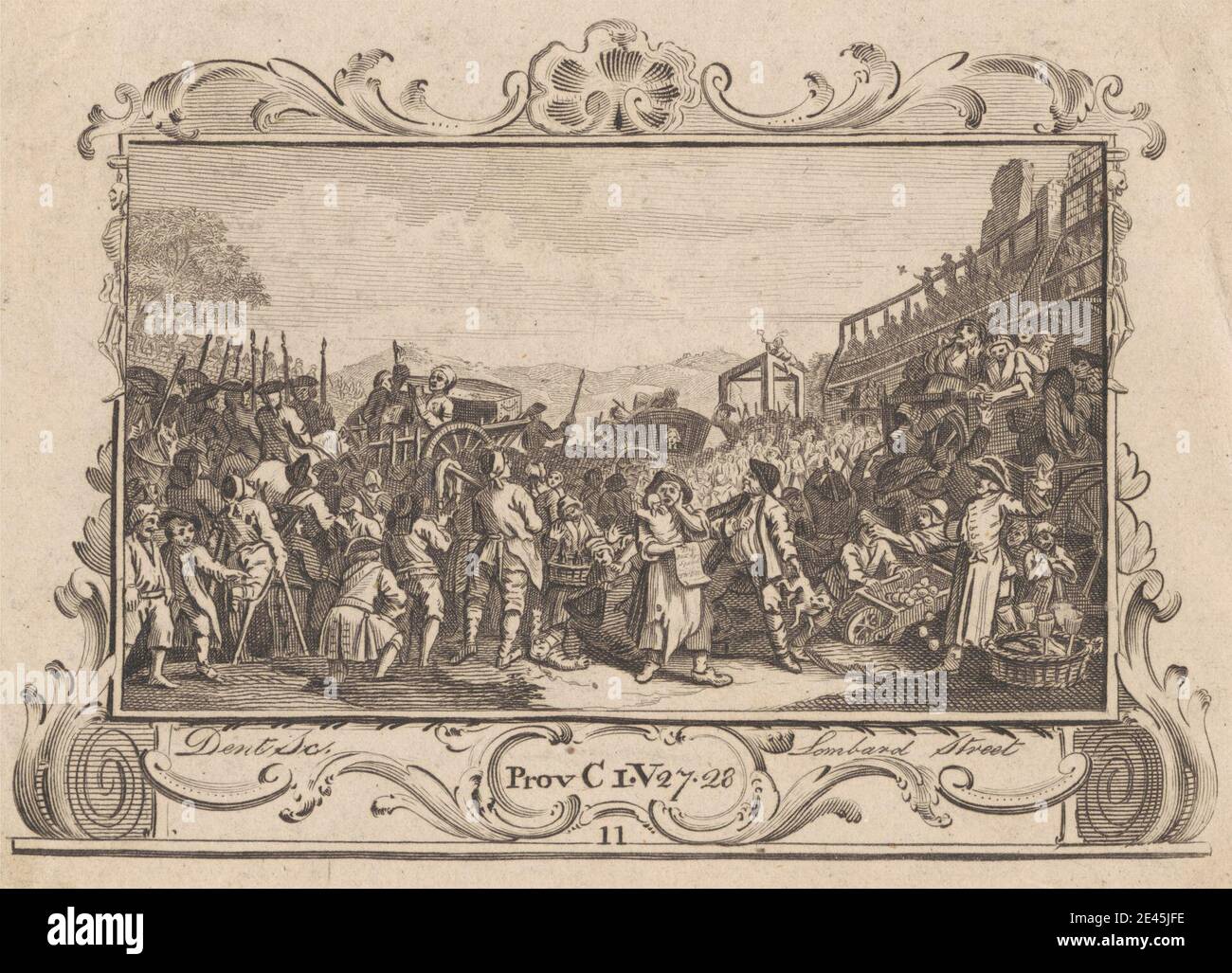 Dopo William Hogarth, 1697â–1764, British, Industry and Idleness, Plate XI, The Idle 'Prentice eseguito a Tyburn, 1768. Incisione e incisione a filo su carta media, leggermente testurizzata, color crema. Foto Stock