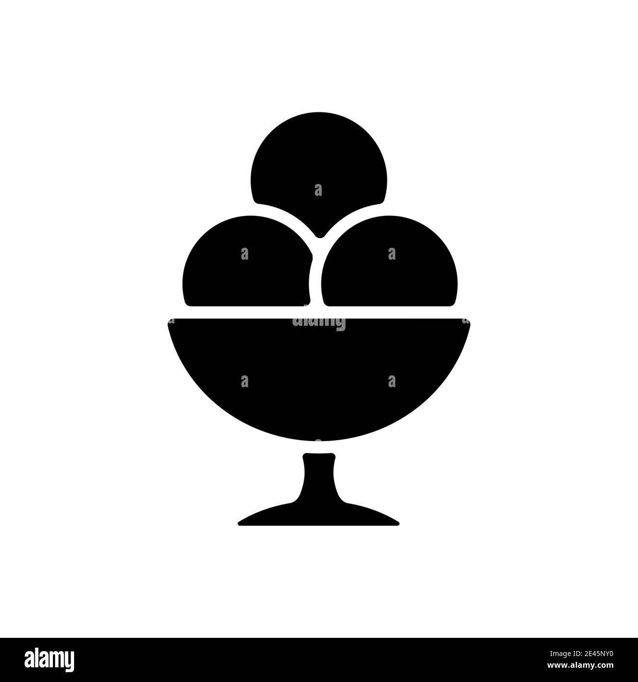 Palline di gelato in ciotola vettore glifo icona. Cartello fast food. Simbolo grafico per la progettazione di siti Web e applicazioni, logo, app, interfaccia utente Illustrazione Vettoriale